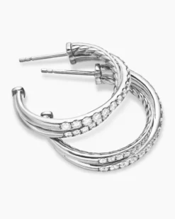 Pavé Crossover Hoop Earrings 18K White Gold with Diamonds, 24mm