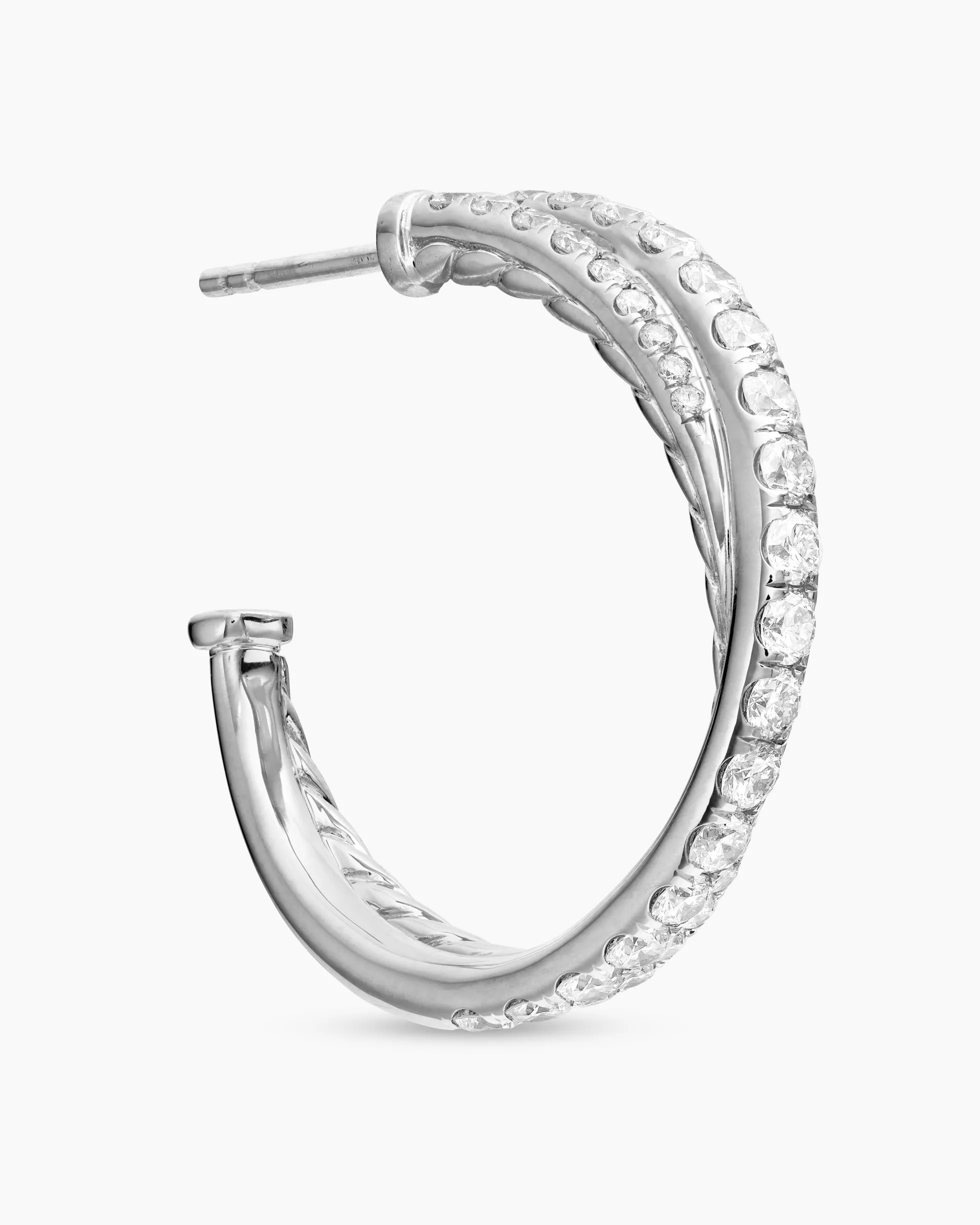 Pavé Crossover Hoop Earrings 18K White Gold with Diamonds, 24mm