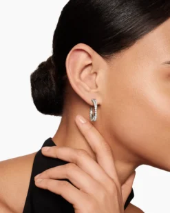 Pavé Crossover Hoop Earrings 18K White Gold with Diamonds, 24mm