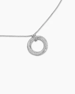 Pavé Crossover Pendant Necklace 18K White Gold with Diamonds, 21mm