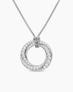 Pavé Crossover Pendant Necklace 18K White Gold with Diamonds, 21mm
