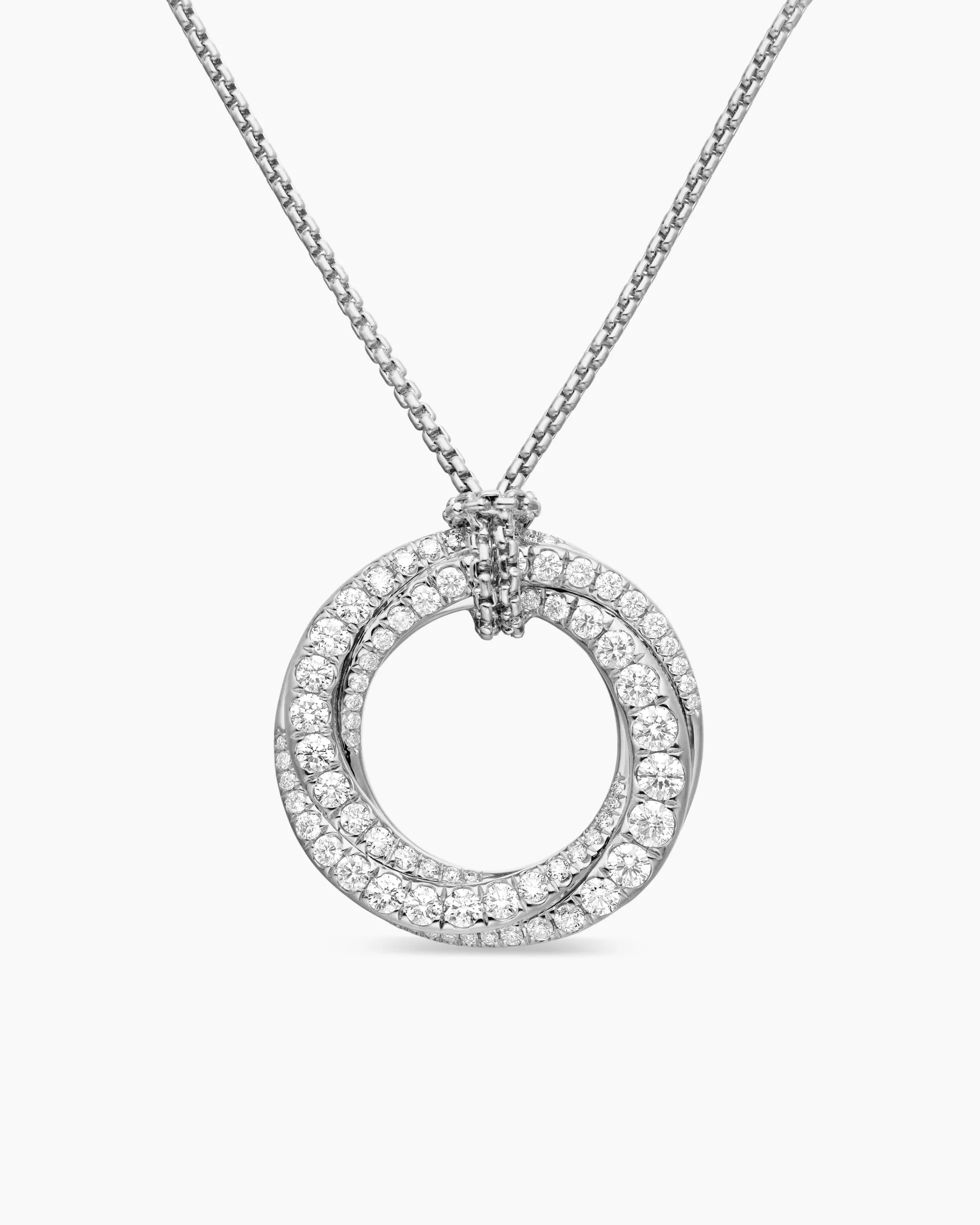Pavé Crossover Pendant Necklace 18K White Gold with Diamonds, 21mm