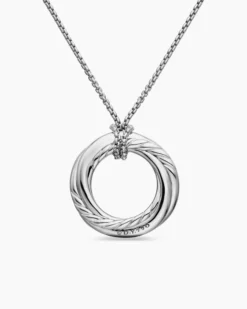 Pavé Crossover Pendant Necklace 18K White Gold with Diamonds, 21mm