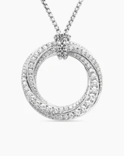 Pavé Crossover Pendant Necklace 18K White Gold with Diamonds, 30mm