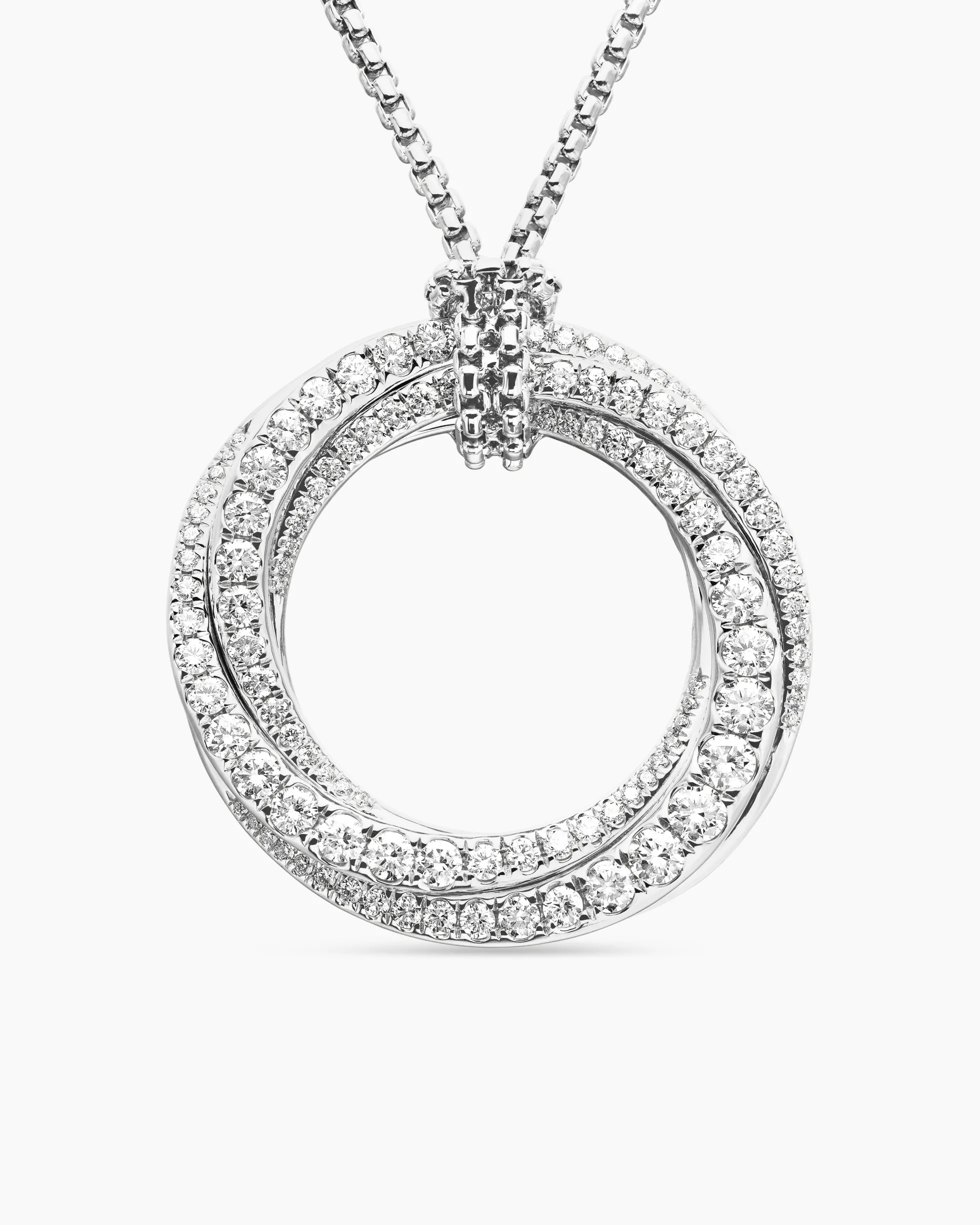 Pavé Crossover Pendant Necklace 18K White Gold with Diamonds, 30mm
