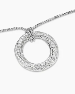 Pavé Crossover Pendant Necklace 18K White Gold with Diamonds, 30mm