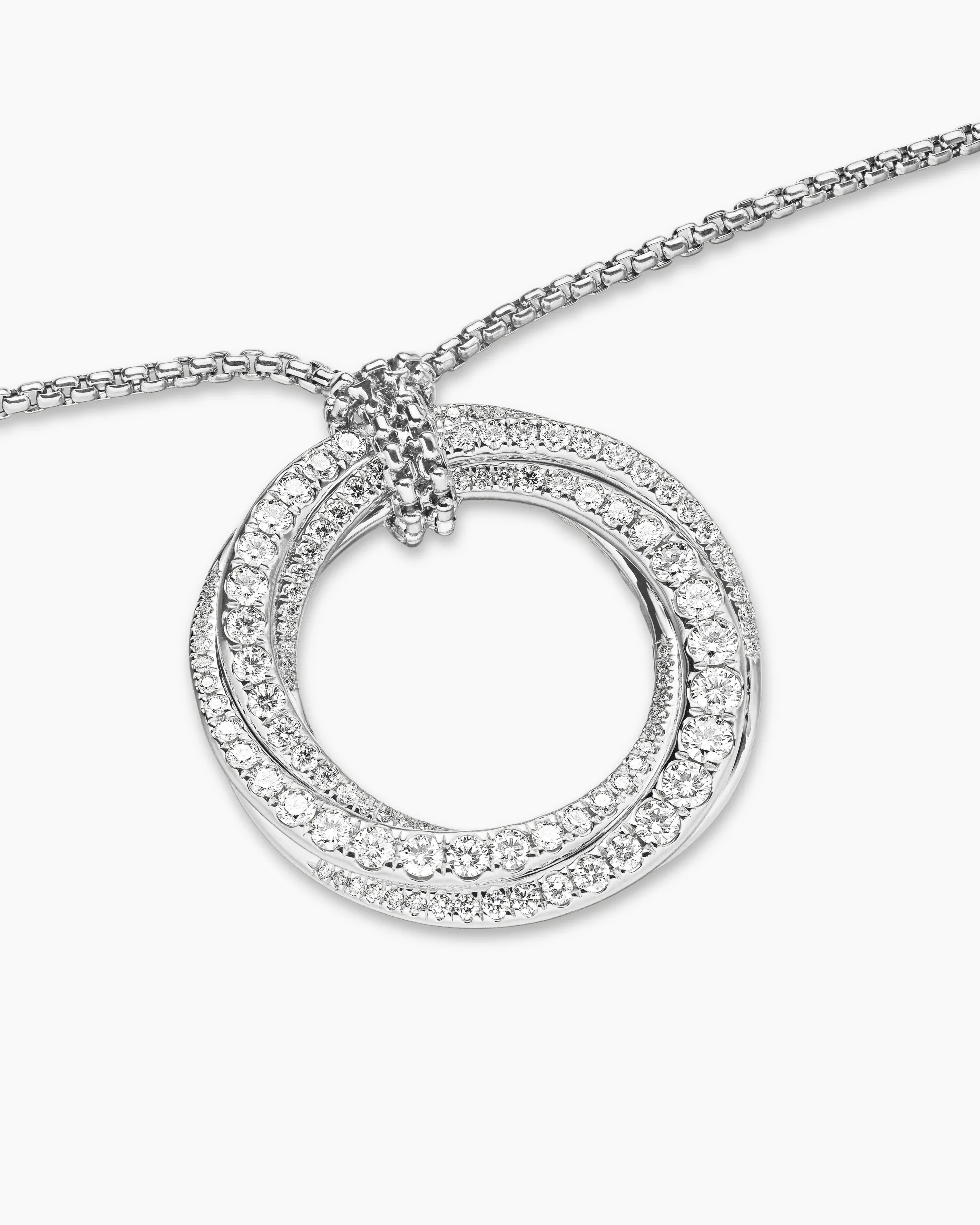 Pavé Crossover Pendant Necklace 18K White Gold with Diamonds, 30mm