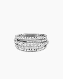 Pavé Crossover Ring 18K White Gold with Diamonds, 11mm