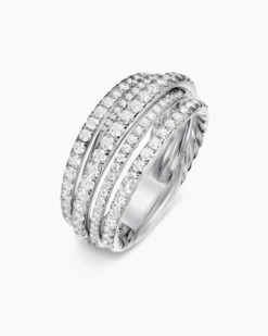 Pavé Crossover Ring 18K White Gold with Diamonds, 11mm