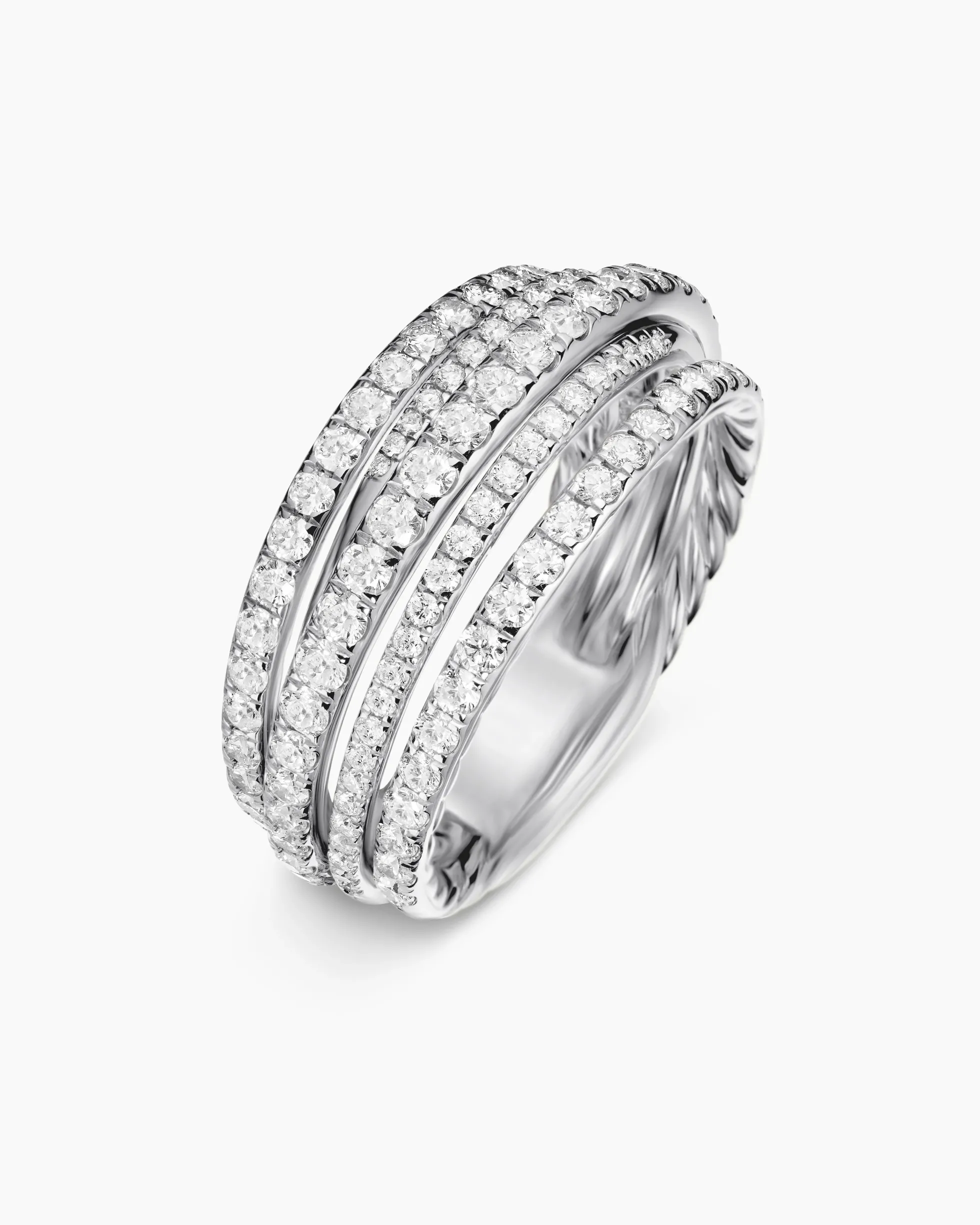 Pavé Crossover Ring 18K White Gold with Diamonds, 11mm