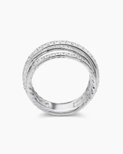 Pavé Crossover Ring 18K White Gold with Diamonds, 11mm