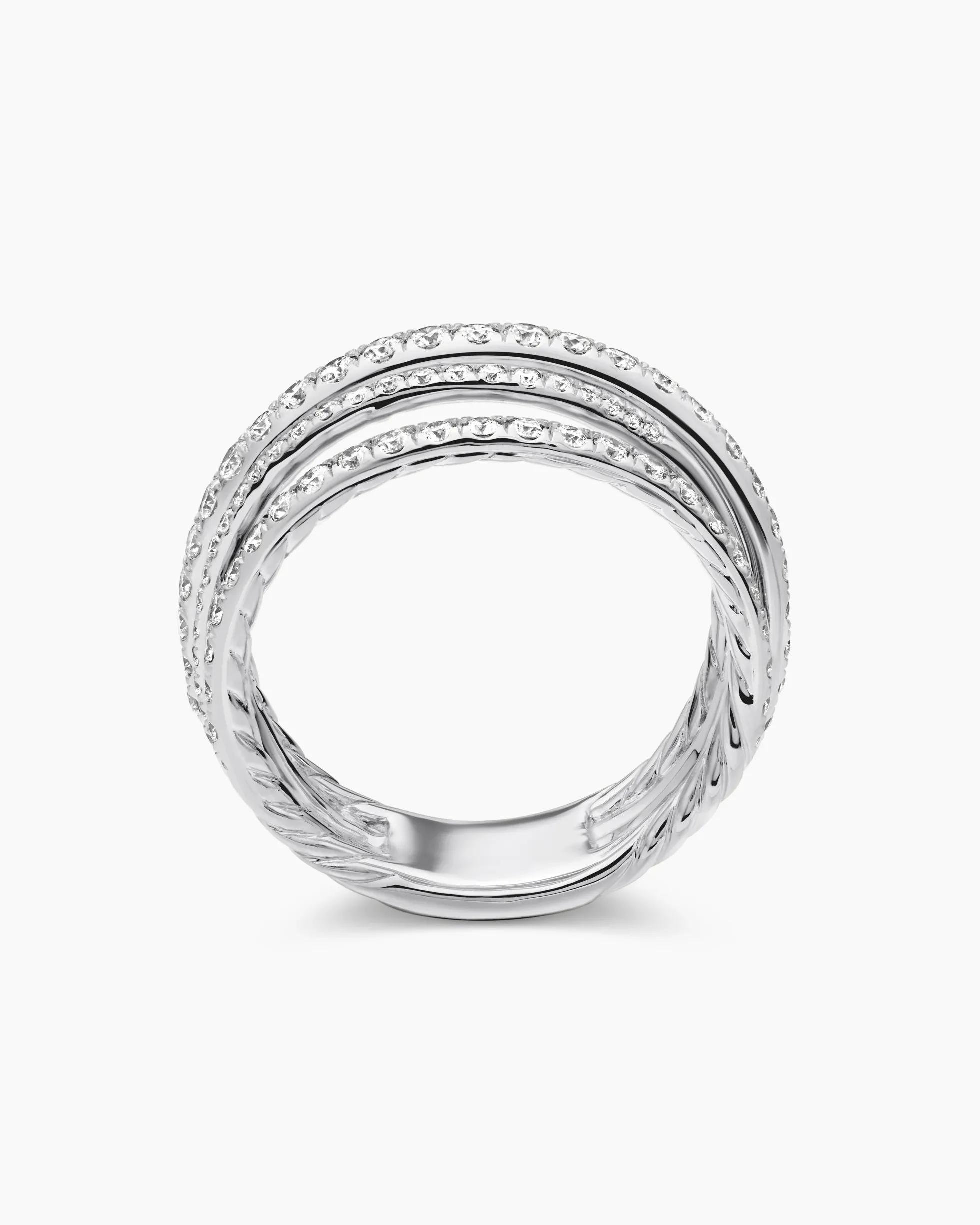 Pavé Crossover Ring 18K White Gold with Diamonds, 11mm