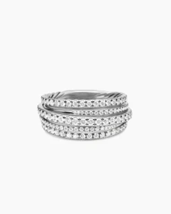 Pavé Crossover Ring 18K White Gold with Diamonds, 11mm
