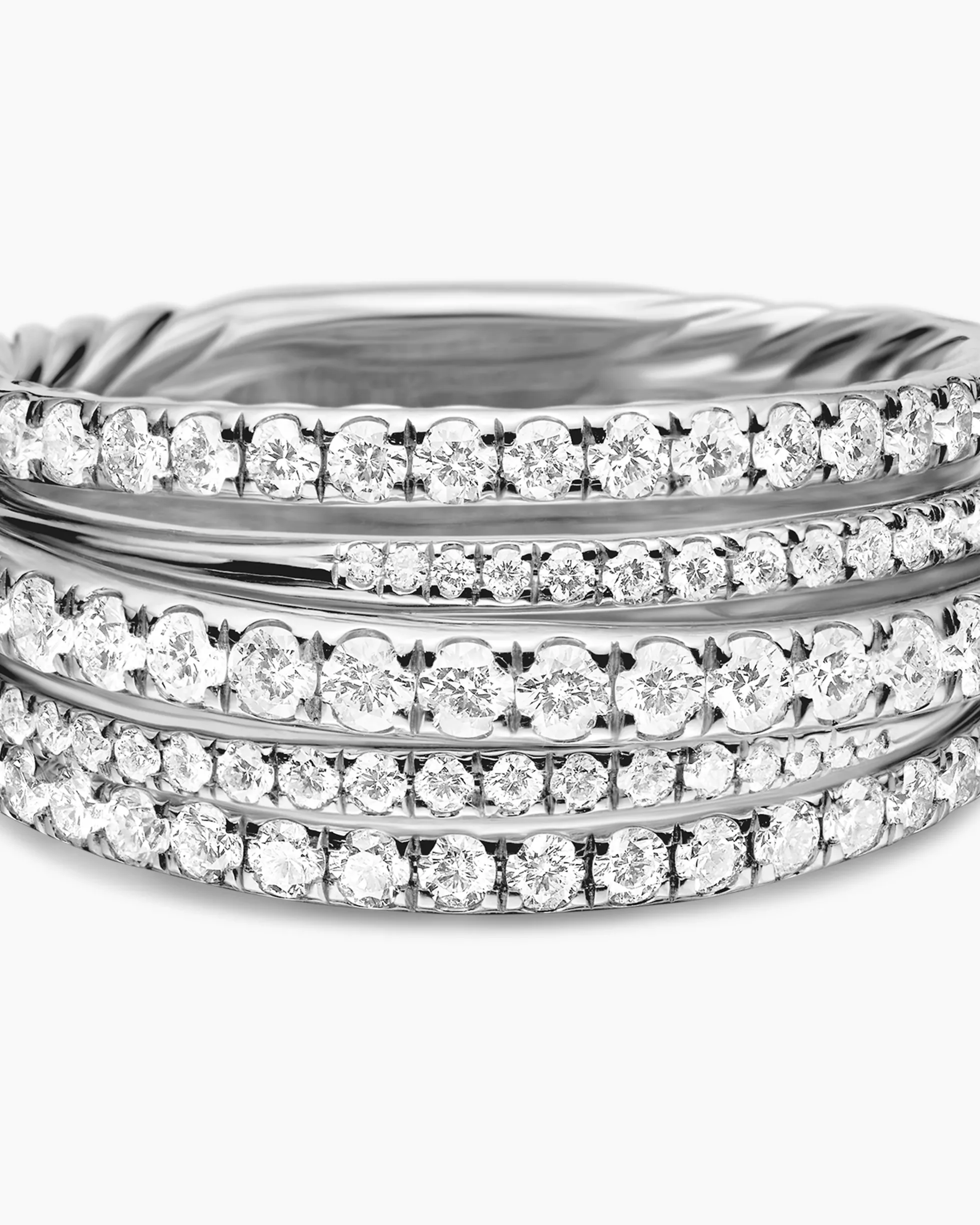 Pavé Crossover Ring 18K White Gold with Diamonds, 11mm