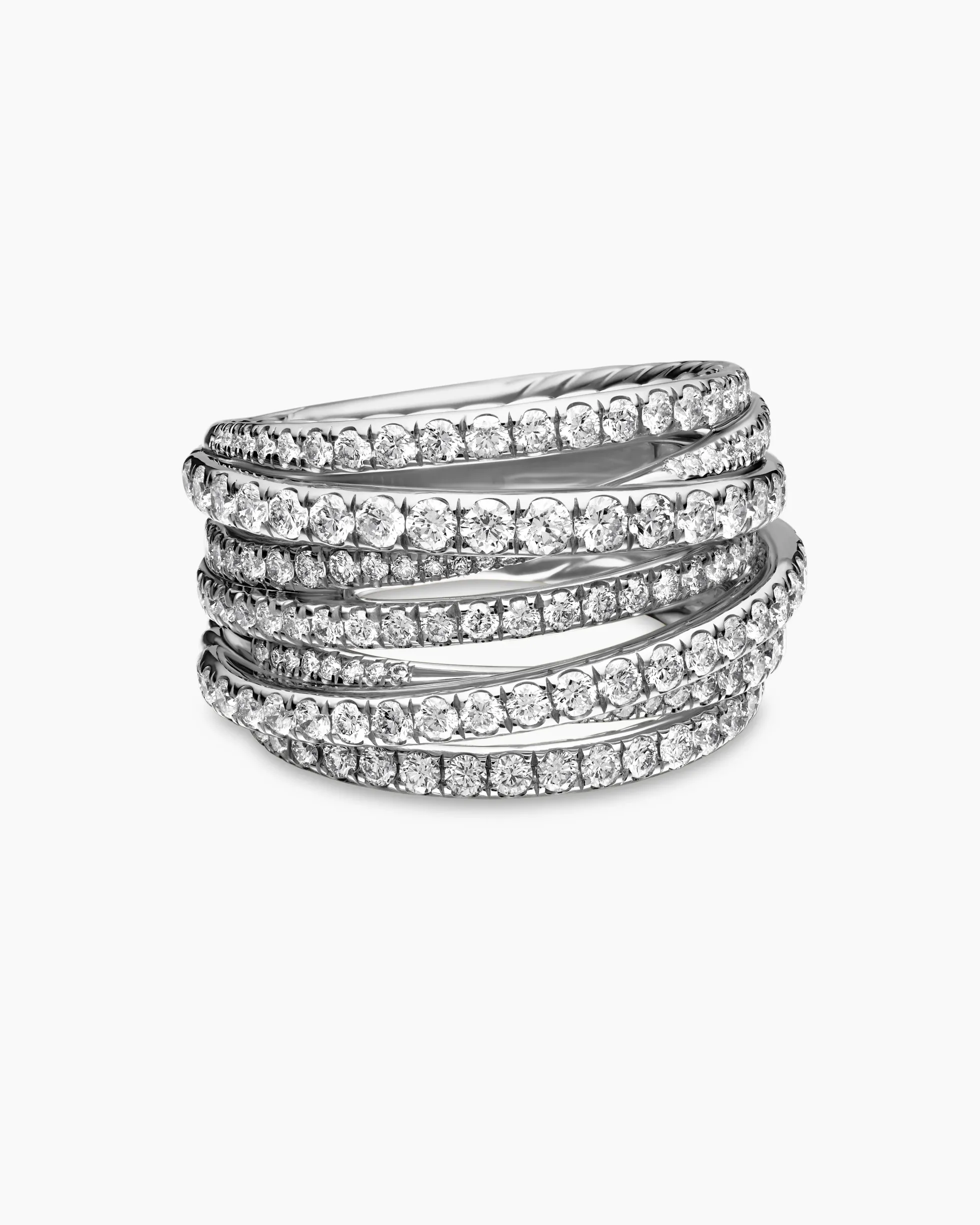 Pavé Crossover Ring 18K White Gold with Diamonds, 16mm