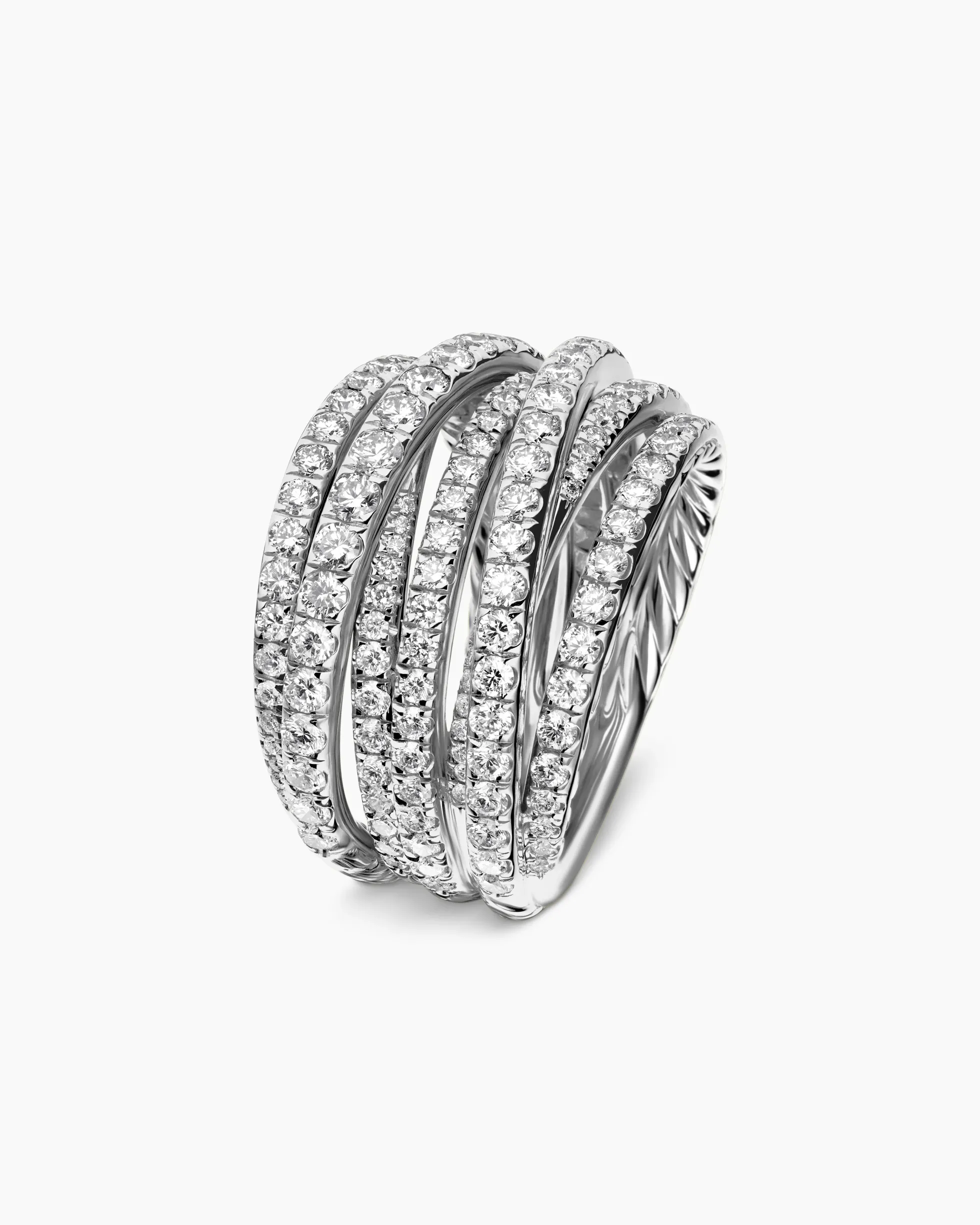 Pavé Crossover Ring 18K White Gold with Diamonds, 16mm