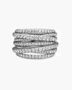 Pavé Crossover Ring 18K White Gold with Diamonds, 16mm