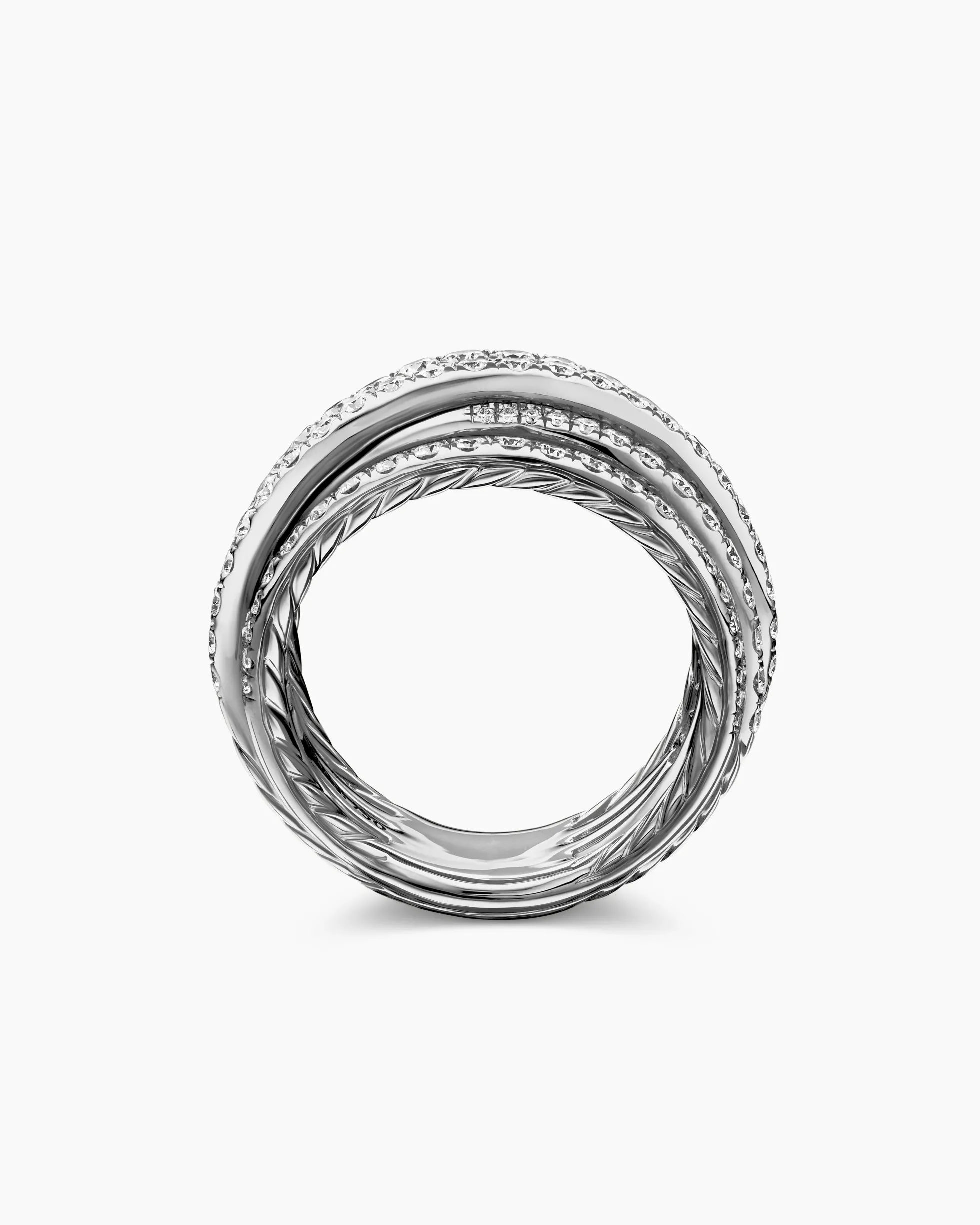 Pavé Crossover Ring 18K White Gold with Diamonds, 16mm