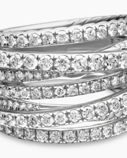Pavé Crossover Ring 18K White Gold with Diamonds, 16mm