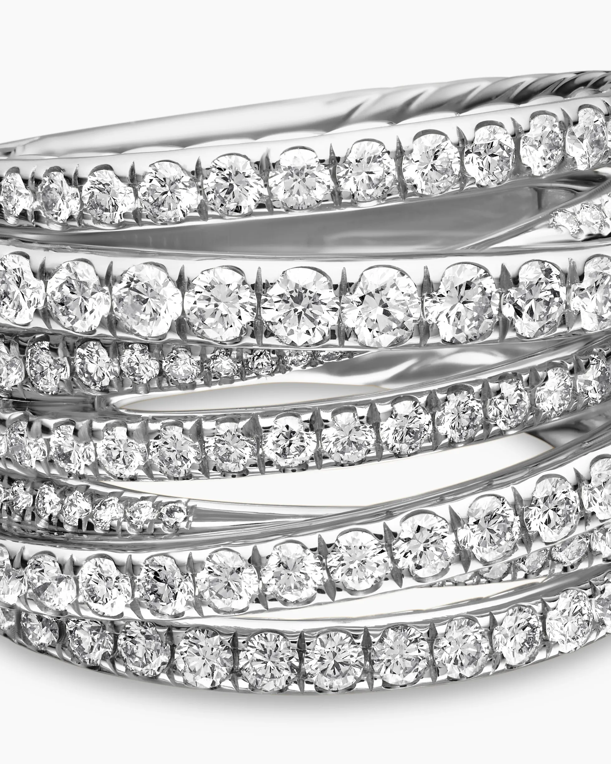 Pavé Crossover Ring 18K White Gold with Diamonds, 16mm