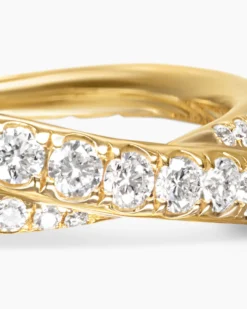Pavé Crossover Ring 18K Yellow Gold with Diamonds, 6mm