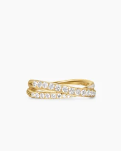 Pavé Crossover Ring 18K Yellow Gold with Diamonds, 6mm