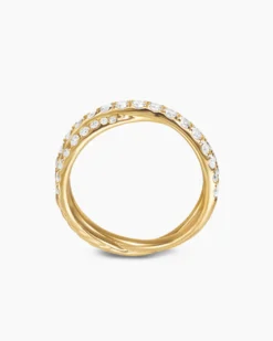 Pavé Crossover Ring 18K Yellow Gold with Diamonds, 6mm