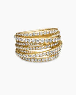 Pavé Crossover Ring 18K Yellow Gold with Diamonds, 16mm
