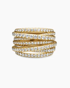 Pavé Crossover Ring 18K Yellow Gold with Diamonds, 16mm