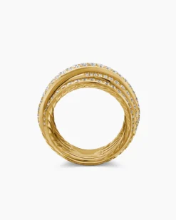 Pavé Crossover Ring 18K Yellow Gold with Diamonds, 16mm
