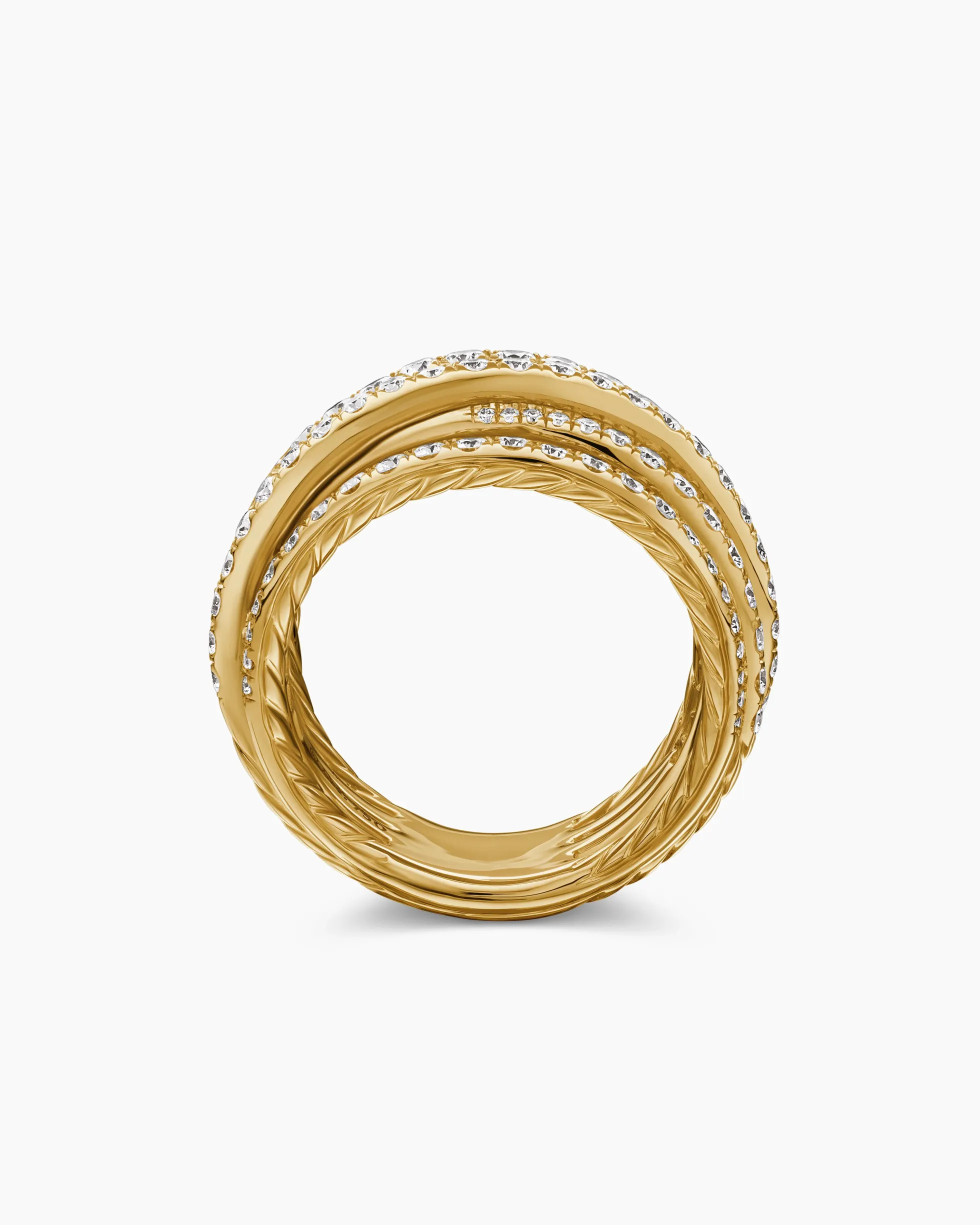 Pavé Crossover Ring 18K Yellow Gold with Diamonds, 16mm