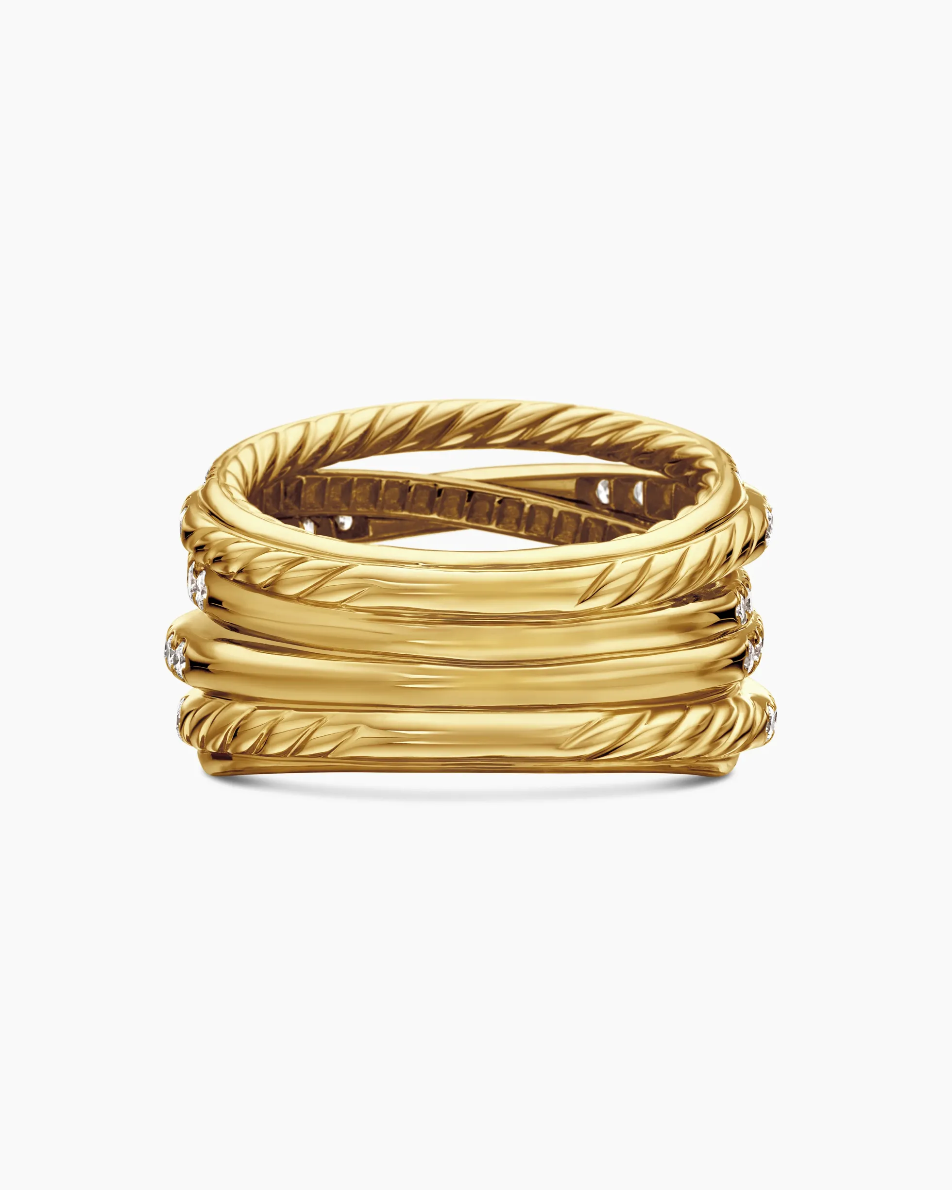 Pavé Crossover Ring 18K Yellow Gold with Diamonds, 16mm