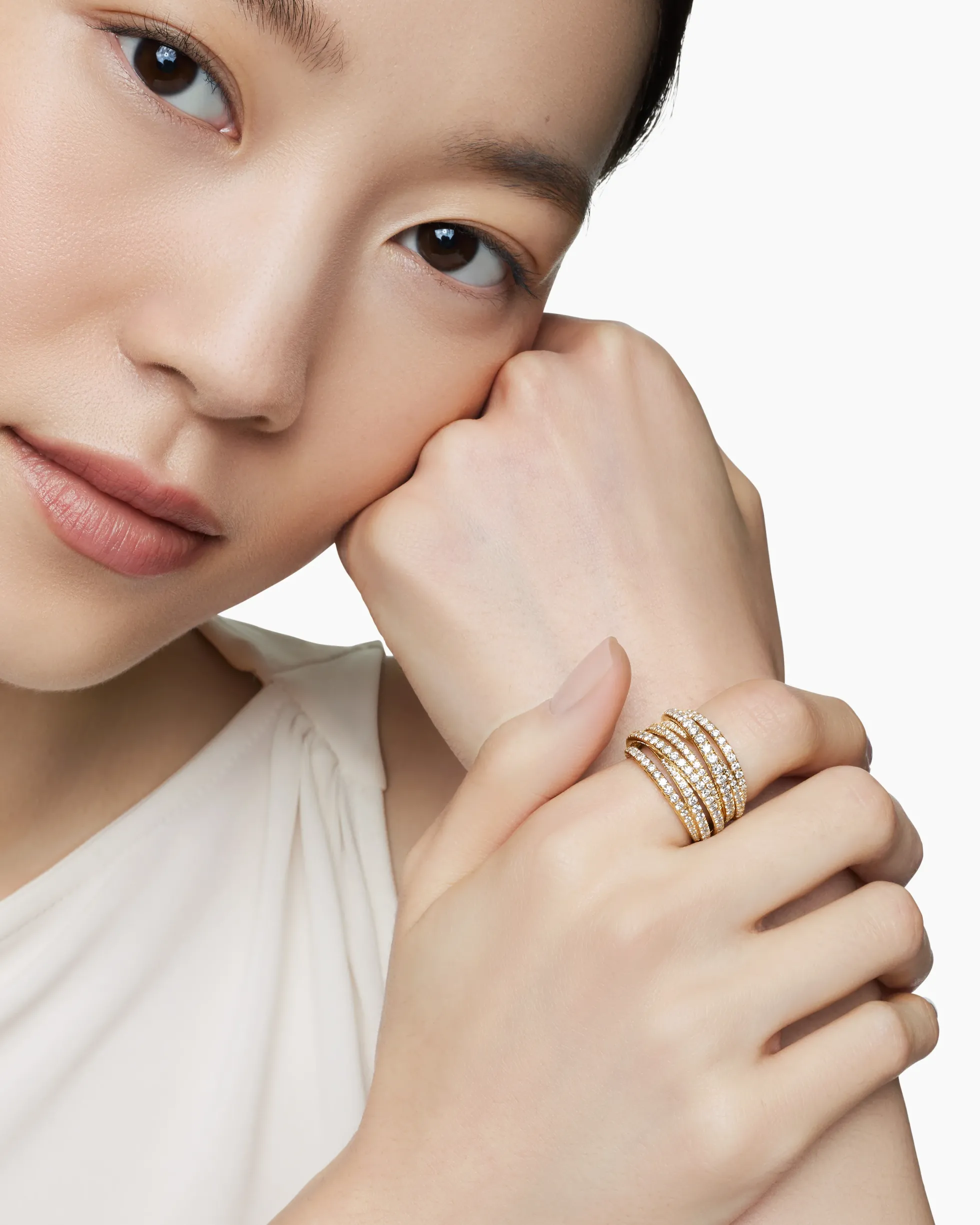 Pavé Crossover Ring 18K Yellow Gold with Diamonds, 16mm