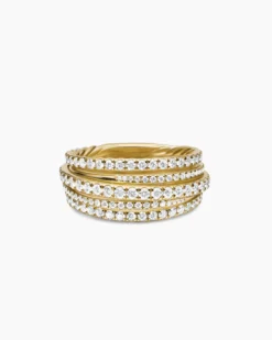 Pavé Crossover Ring 18K Yellow Gold with Diamonds, 11mm