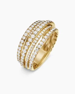 Pavé Crossover Ring 18K Yellow Gold with Diamonds, 11mm