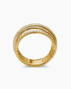 Pavé Crossover Ring 18K Yellow Gold with Diamonds, 11mm