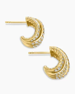 Pavé Crossover Shrimp Earrings 18K Yellow Gold with Diamonds, 15.8mm