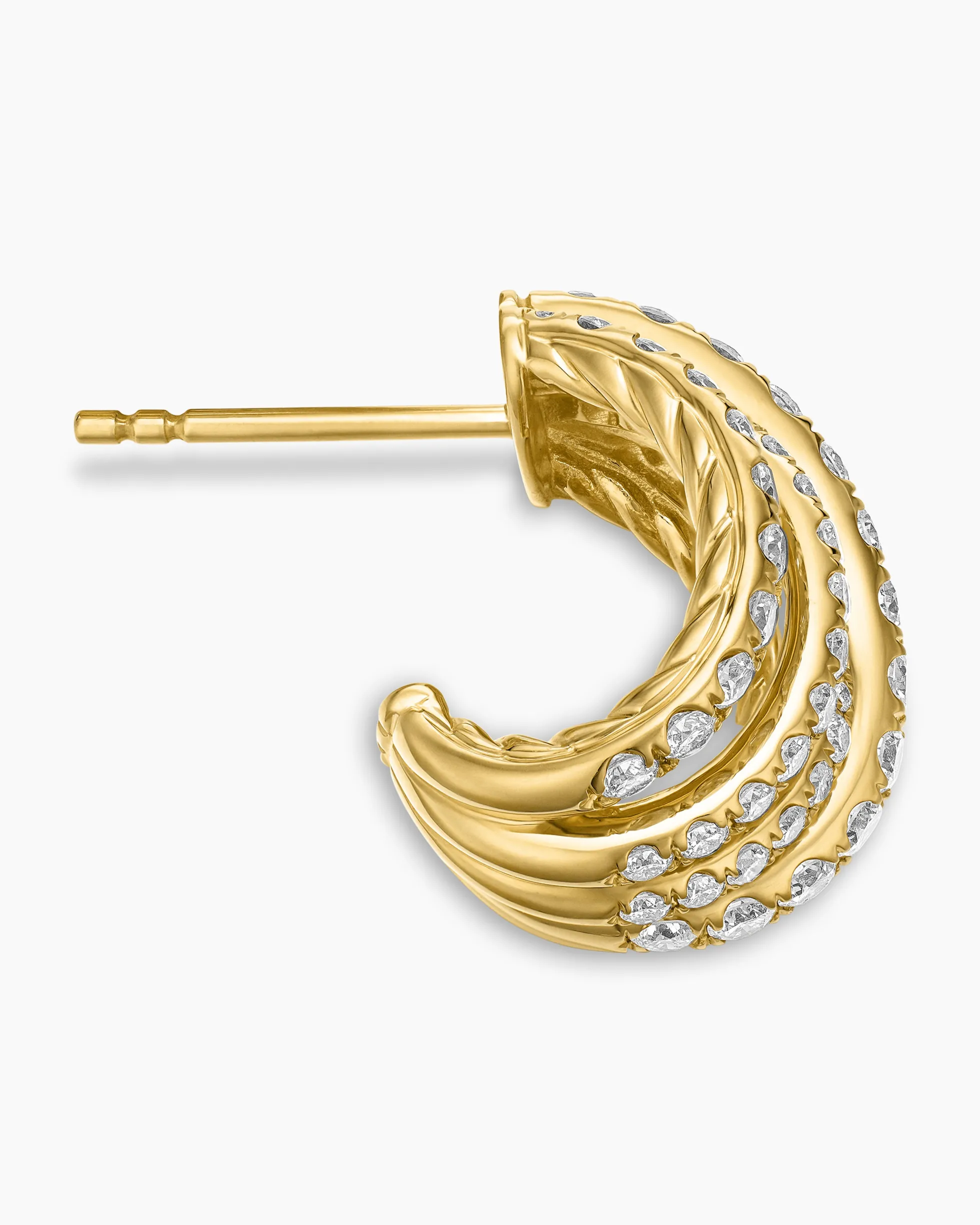 Pavé Crossover Shrimp Earrings 18K Yellow Gold with Diamonds, 15.8mm