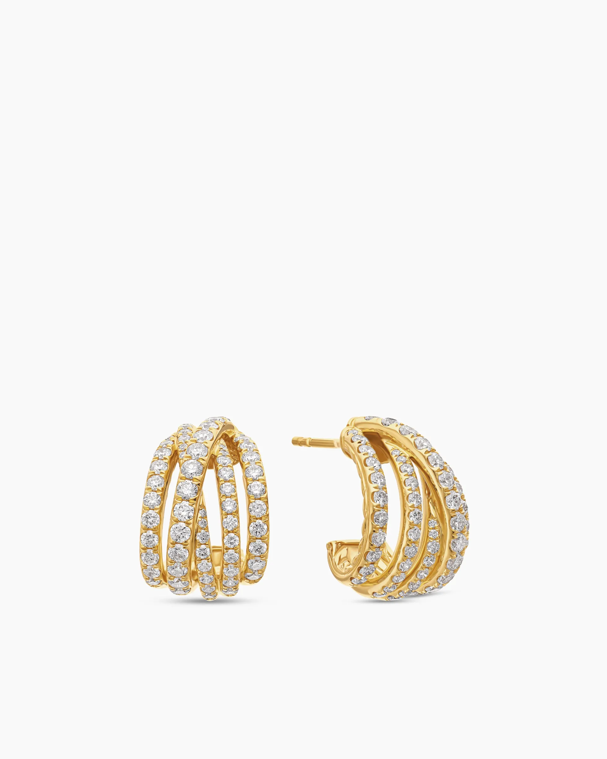 Pavé Crossover Shrimp Earrings 18K Yellow Gold with Diamonds, 15.8mm