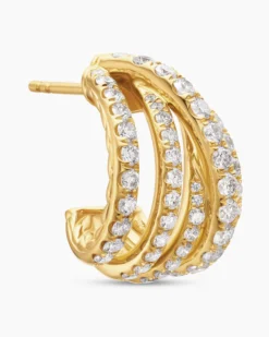 Pavé Crossover Shrimp Earrings 18K Yellow Gold with Diamonds, 15.8mm