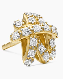 Pavé Crossover Stud Earrings 18K Yellow Gold with Diamonds, 9mm