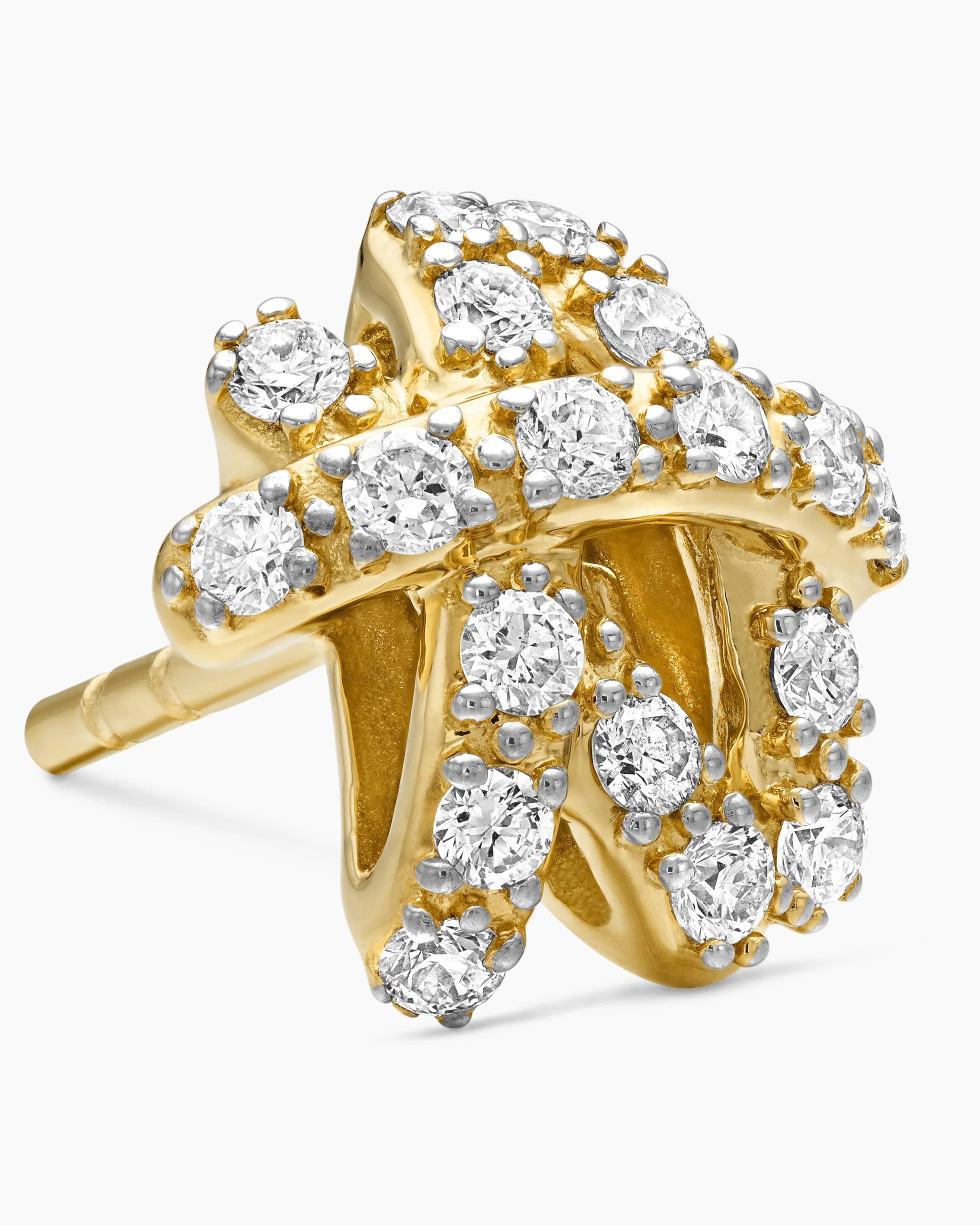 Pavé Crossover Stud Earrings 18K Yellow Gold with Diamonds, 9mm