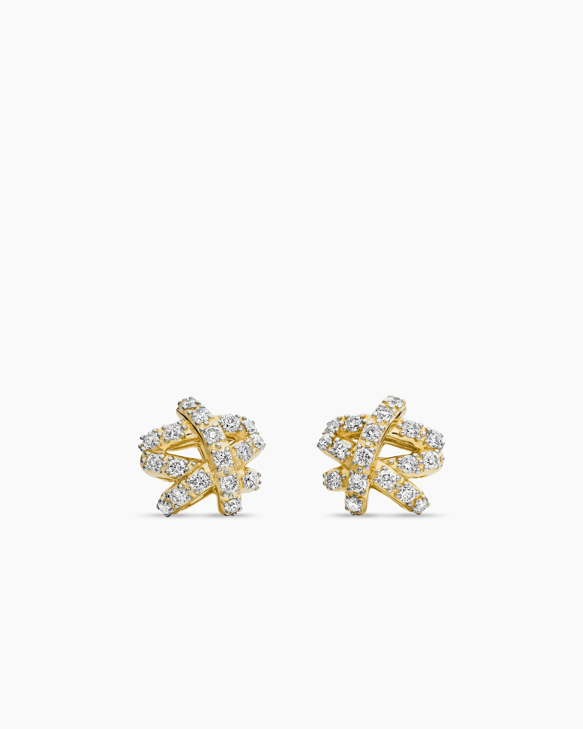 Pavé Crossover Stud Earrings 18K Yellow Gold with Diamonds, 9mm