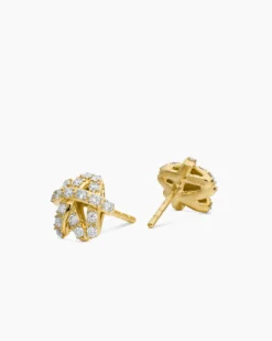 Pavé Crossover Stud Earrings 18K Yellow Gold with Diamonds, 9mm