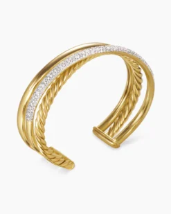 Pavé Crossover Three Row Cuff Bracelet 18K Yellow Gold with Diamonds, 20mm