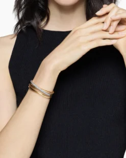 Pavé Crossover Three Row Cuff Bracelet 18K Yellow Gold with Diamonds, 20mm