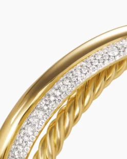 Pavé Crossover Three Row Cuff Bracelet 18K Yellow Gold with Diamonds, 20mm
