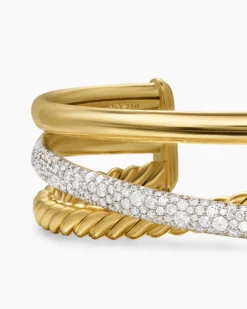 Pavé Crossover Three Row Cuff Bracelet 18K Yellow Gold with Diamonds, 20mm
