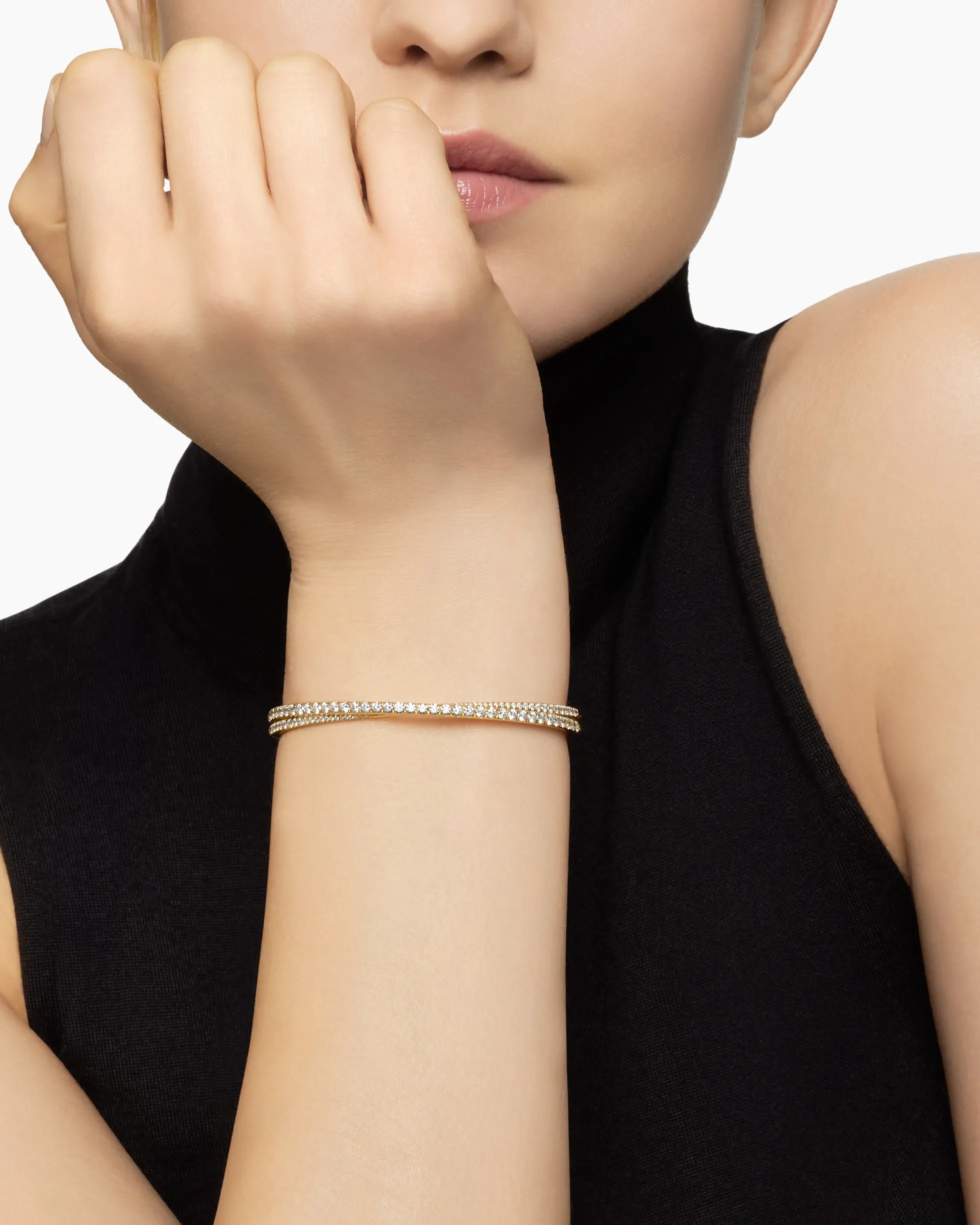 Pavé Crossover Two Row Bracelet 18K Yellow Gold with Diamonds, 5.5mm