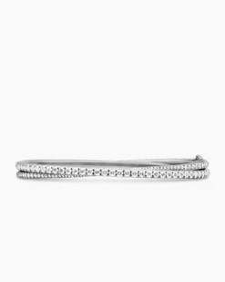 Pavé Crossover Two Row Bracelet 18K White Gold with Diamonds, 5.5mm